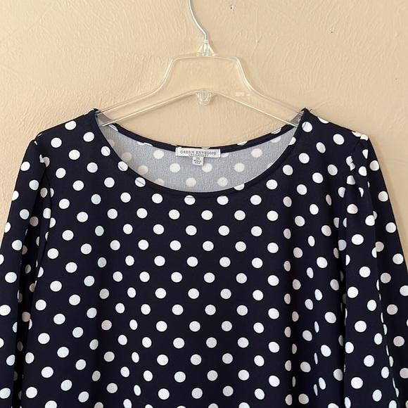 Green Envelope Los Angeles dress size 2X navy white polka dot flutter sleeve - Picture 2 of 13